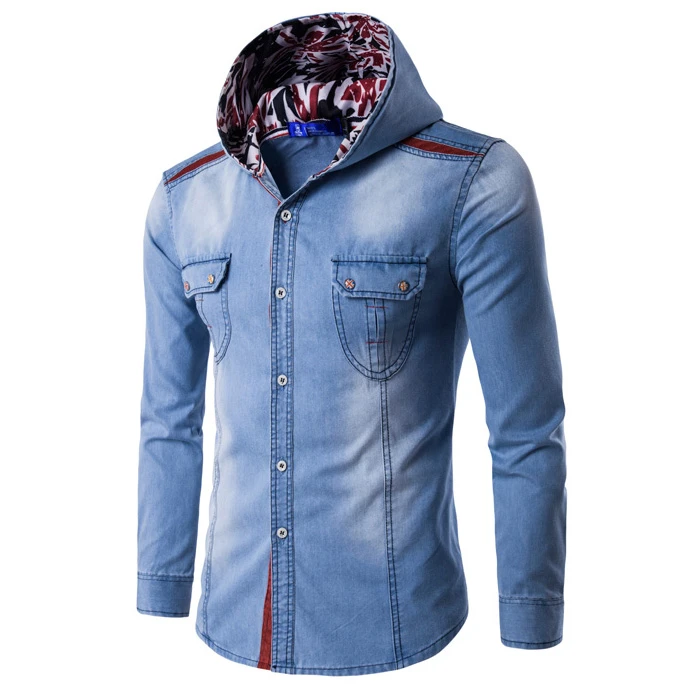 hooded denim shirt mens