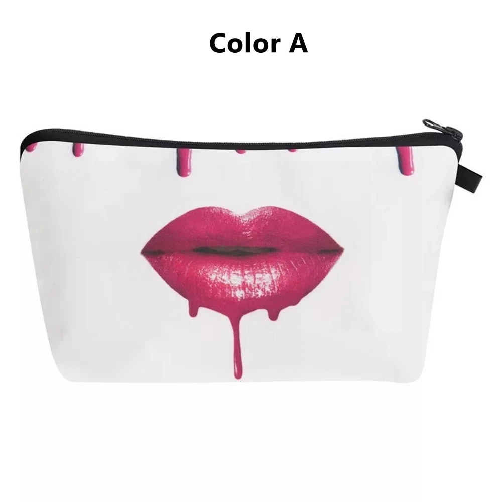 

1PC NEW Travel Satchel Cosmetic Bag Women 3DPrinting Floral Cartoon Red Lips Makeup Case Multifunction Fold Pouch Handbag 9Color