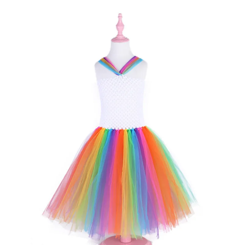 Платье с цветочным узором для девочек юбка-пачка для девочек радужных цветов бальное платье детский день рождения, свадьба, Рождество платья для детей, лодыжки, Длина платье-пачка из тюля