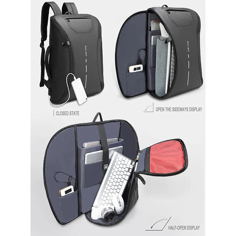 Mochila multifunción BAIBU para hombre, Mochila de moda informal para estudiantes, Mochila externa de carga USB para ordenador portátil, Mochila de viaje impermeable