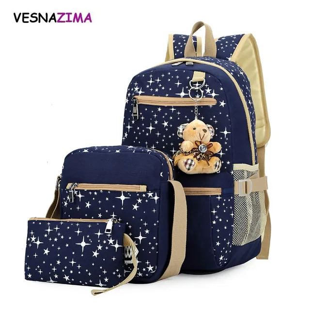 2018 Canvas Printing Backpack Women School Bags for Teenage Girls Cute Black 4 Set Backpacks ...