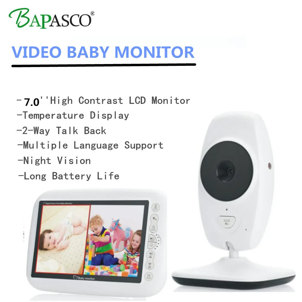 

BAPASCO 2.4GHz Wireless Baby Monitor TFT LCD 7.0'' Dual View Video Baby Slepping Monitor Baby Camera with Infrared Night Vision