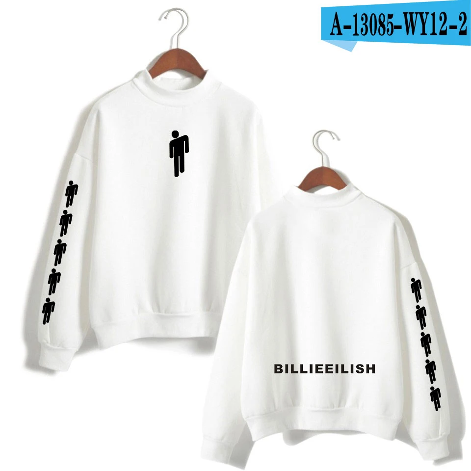 White Billie Eilish теплая футболка с водолазкой Женская модная Толстовка с длинным рукавом с принтом уличная женская одежда - Цвет: White