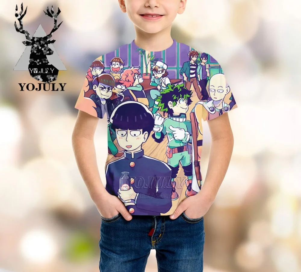 YOJULY Mob Psycho/100 г. детская одежда с 3d принтом для маленьких мальчиков и девочек-подростков детская футболка Лидер продаж, модные футболки с круглым вырезом, A241