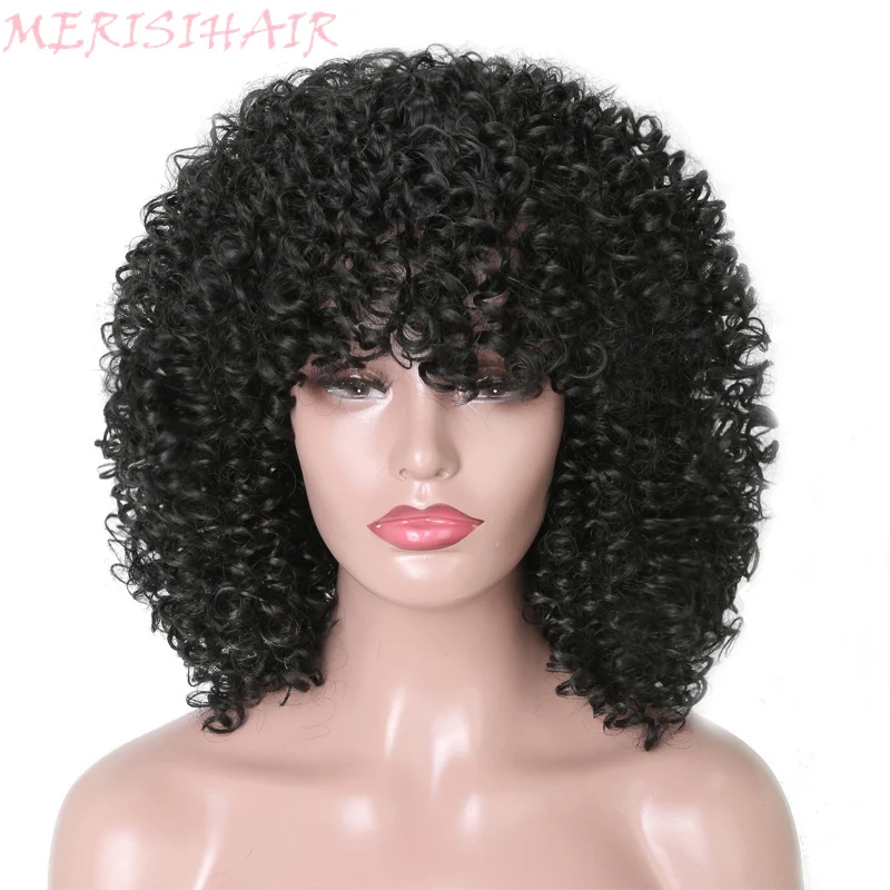 MERISI HAIR Long Curly Black Color Wigs for Black Women Afro Wig