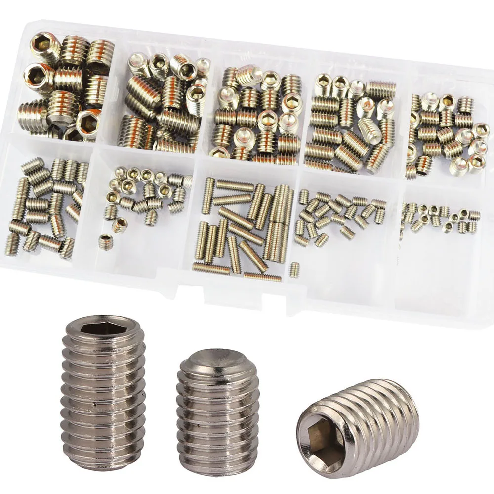 

Set Grub Hex Socket Head Cap Screw Metric Thread Headless Hexagon Allen Bolt Assortment Kit Set Stainless Steel M3 M4 M5 M6 M8