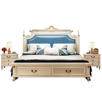 

King Size Modern European Solid Wood Storage Leather Bed