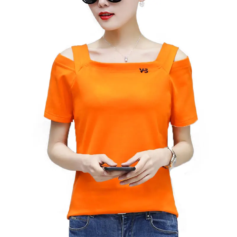 

VOLOCEAN Womens Tops 2019 Women Slim Shirt Tees Cotton Summer T-Shirt Woman Blusas Sex Tshirt Female Slash neck Top Tee