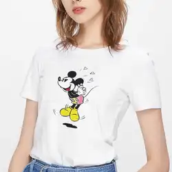 Мышь печатных футболка Женская Harajuku Kawaii уличная милые Мышь футболка Tumblr Kawaii топы с круглым вырезом короткий рукав женские футболки