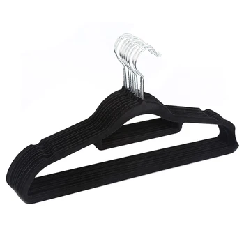 

Pack of 10 Non-Slip Ultra-Thin 360 Degree Swivel Flocked Adult Clothes Hangers with Tie Bar, Notched Shoulders for Garments Ti
