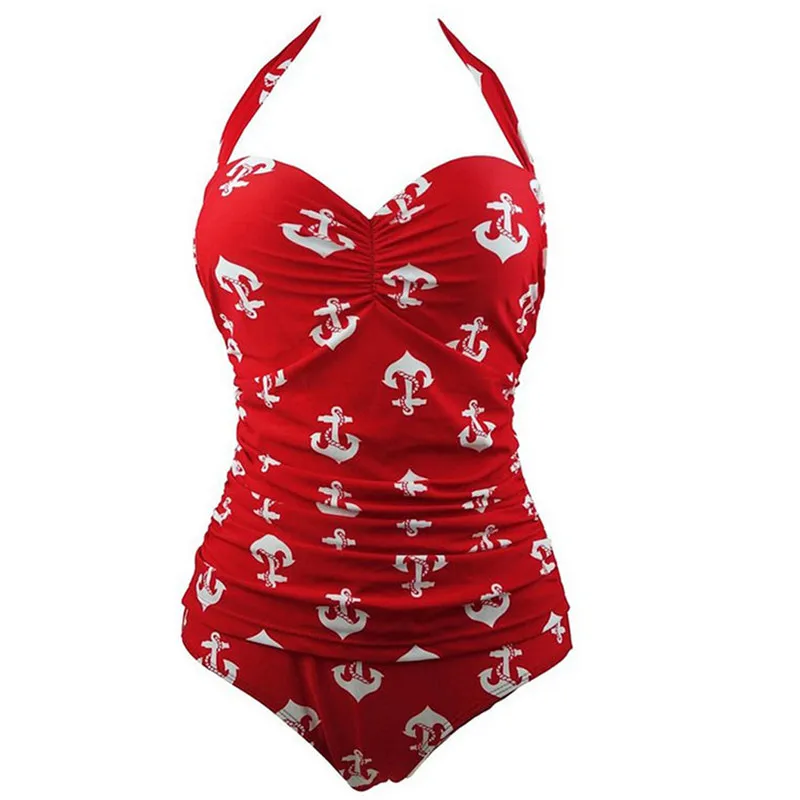 2018 Women One Piece Swimsuit Sexy Swimwear Red Halter Backless
