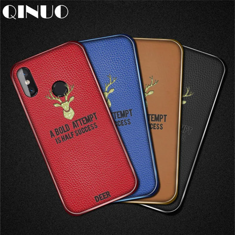 QINUO Leather Golden Deer Case For Xiaomi 8 Lite Mix 3 2 2S Max Vintage Thin Soft TPU Redmi 6 6A Pro |