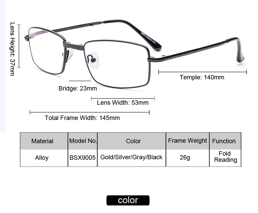 Модные складные очки для чтения среднего возраста, портативные мини-очки BSX9005 светильник, линзы из смолы