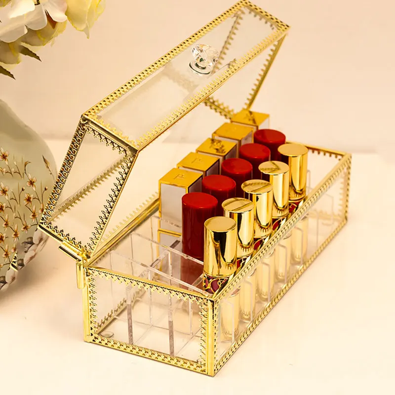 

Glass Lipstick Storage Box Dressing Table Dustproof And Transparent Makeup Organizer With Lid Lipstick Holder
