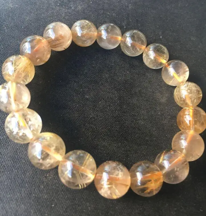 

free shipping 11.5mm Natural Titanium Crystal Gold Rutilated Quartz Crystal Beads Bracelet
