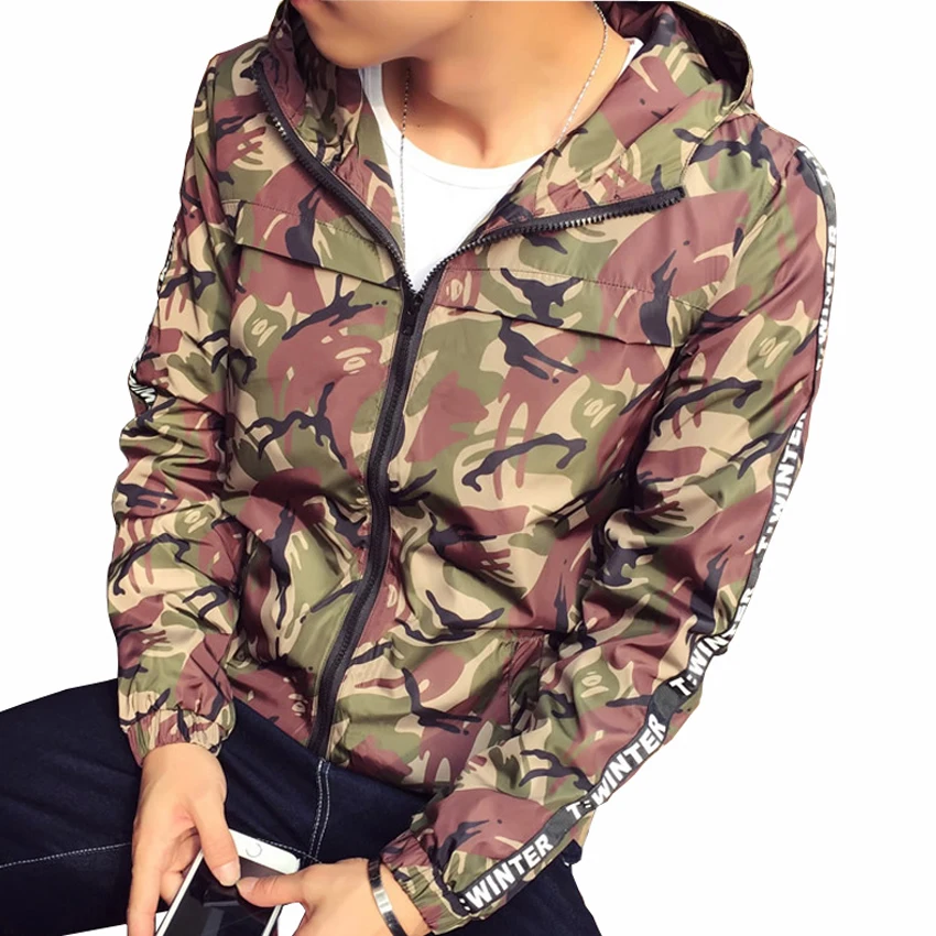 New Fashion Trend Men's Red Grey Army Camouflage Jacket Spring Autumn