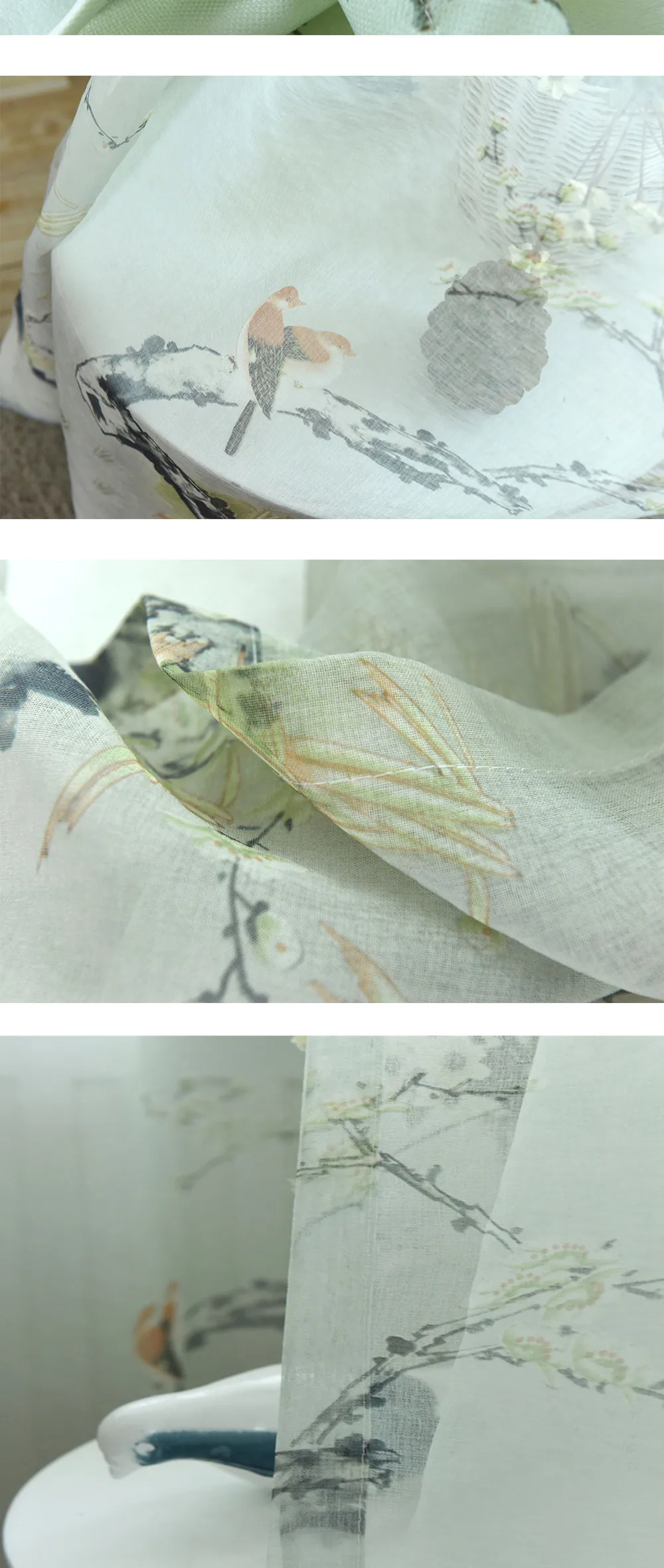 sz117 LOZUJOJU Bird Branches Pattern Curtains for Bedroom Windows Pastoral Drape Match Tulle Curtains Fabric High Quality Semi Shade (4)
