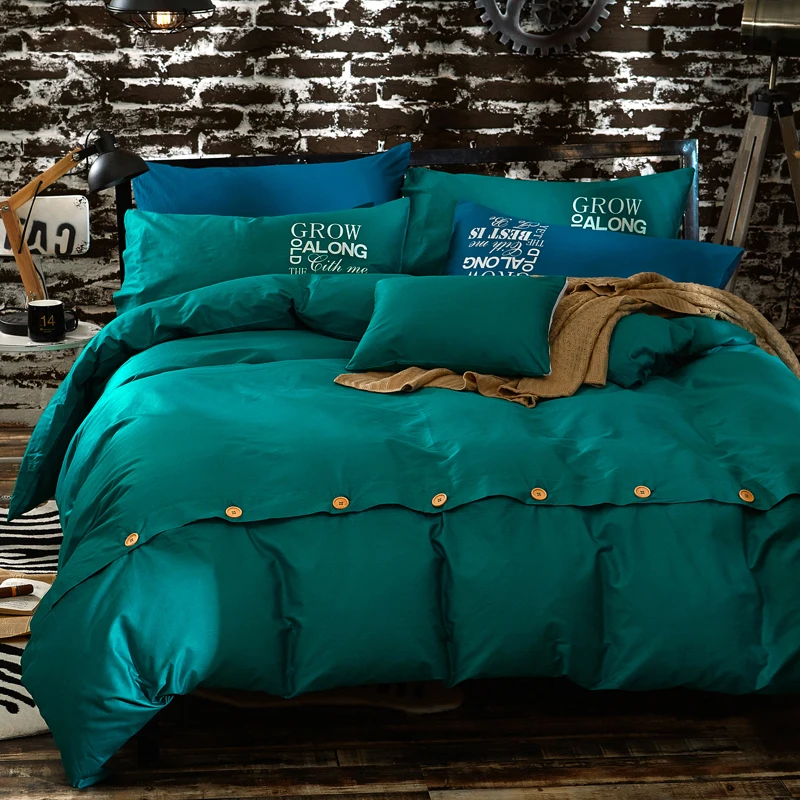 Blue Green Grey Comforter Bedding Sets 100 Cotton Solid Color Bed