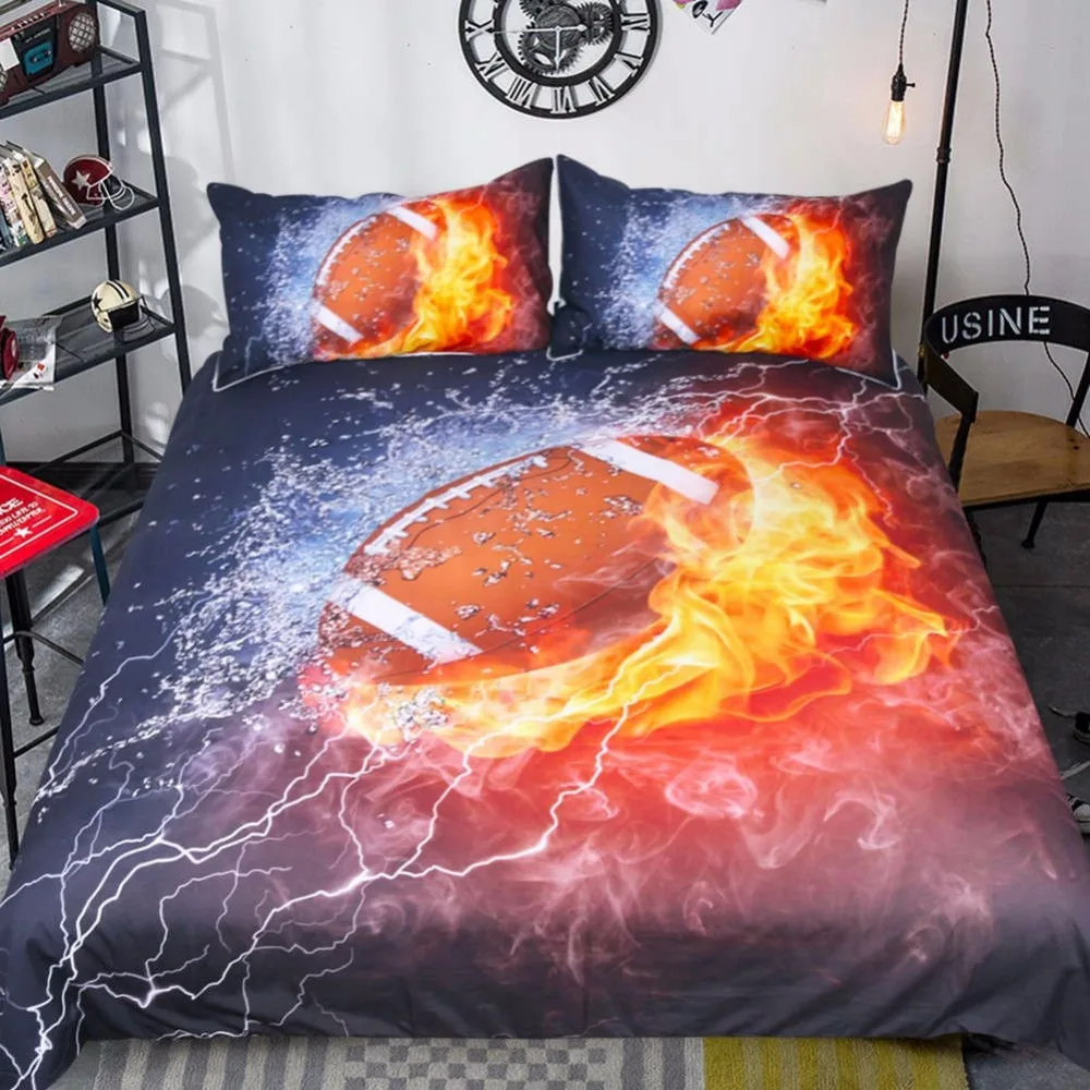 Ice&Fire Football Bedding Set With Black Background Duvet Cover