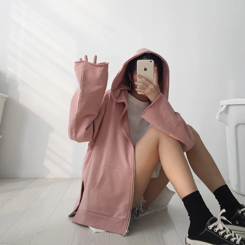 

Solid simple colors basic oversize hoodie zipper