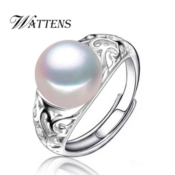 

WATTENS genuine natural Pearl silver ring ,2017 new wedding rings ,geometric female rings for women engagement ring gift box