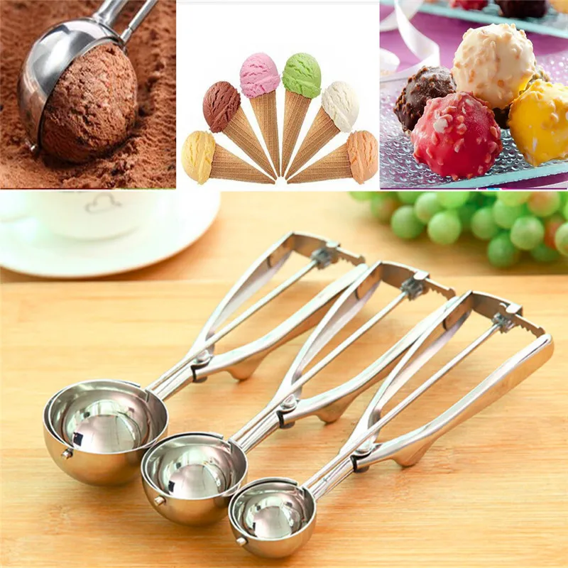 4 Silicone Ice Cream Scoops Mash Potato Fruit Half Ball Kitchen Tool Food Spoon 