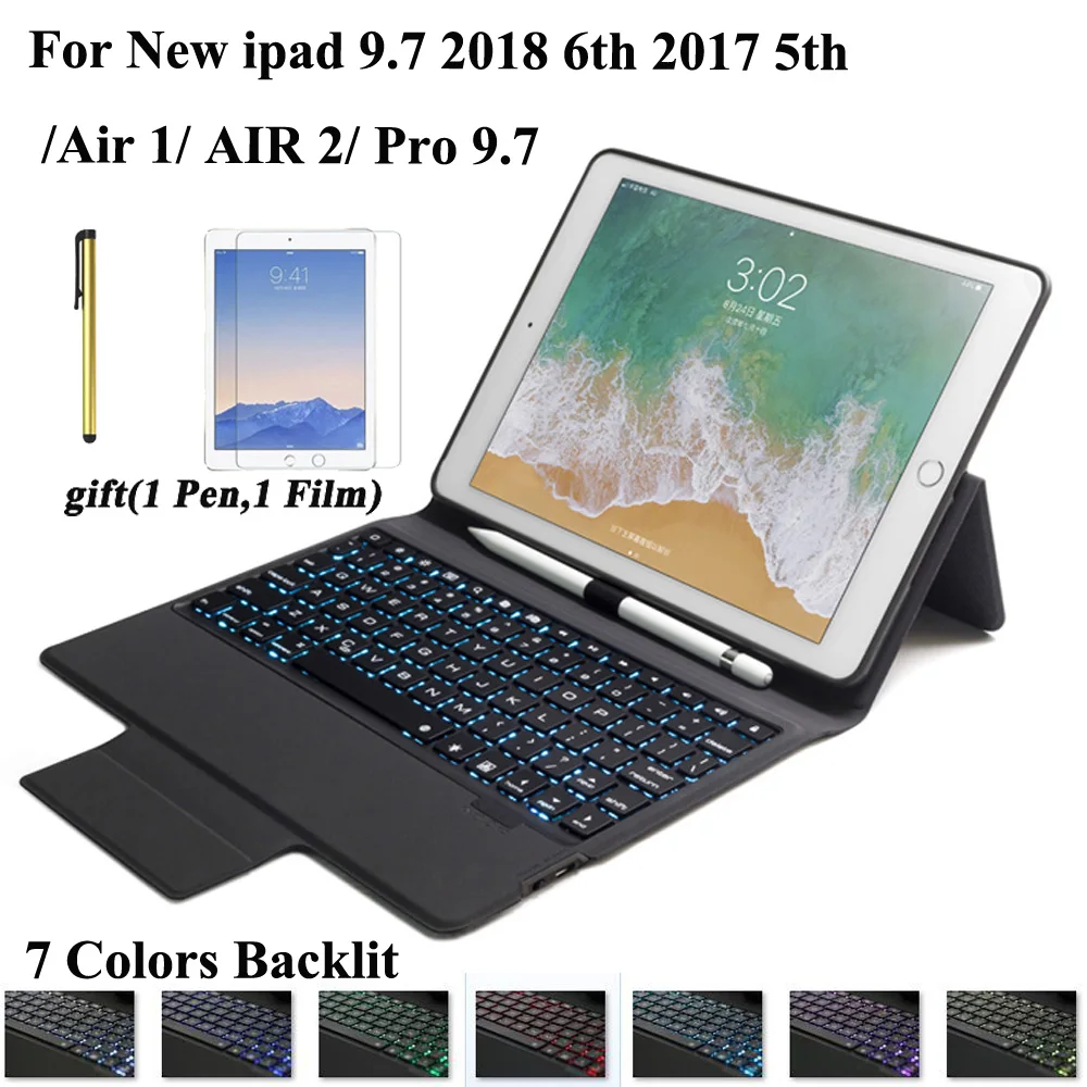 

2018 New Fabric With 7 Backlit light Bluetooth Keyboard Case For New iPad 9.7 2017 2018 5th 6th Air 1 Air 2 Pro 9.7 Tablet +gift