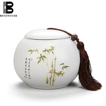 Творческий ручная роспись бамбука узор Чай Caddy бутики белый Керамика Чай банок Еда герметичные канистра специй порошок баночки для хранения