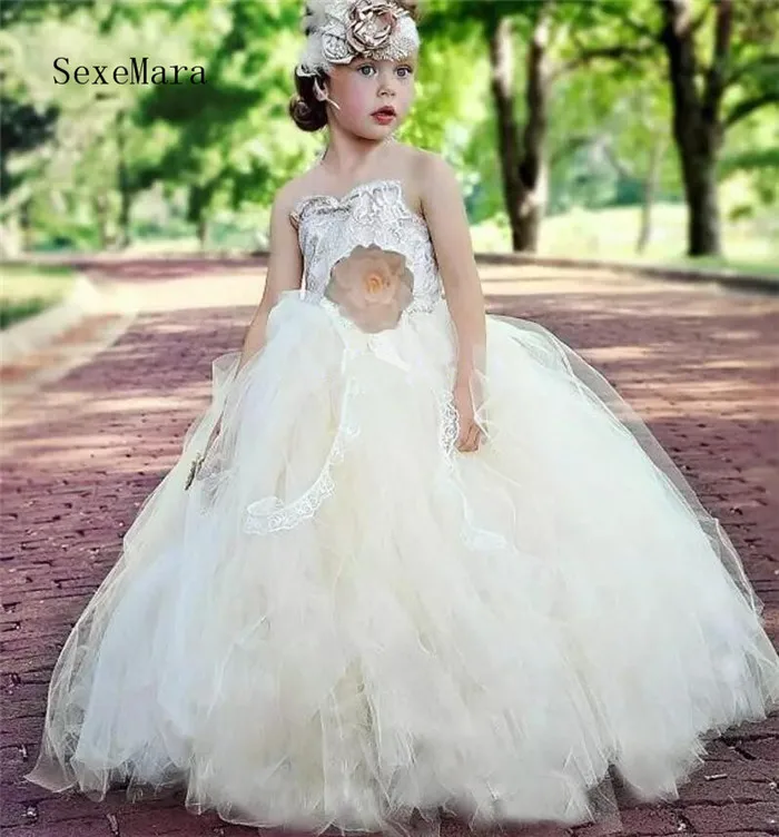Princess Champagne Girl Pageant Dresses With Lace Bodice Organza Floor Length Lace Up Flower Girl Dresses Birthday Party Gown Princess Champagne Girl Pageant Dresses With Lace Bodice Organza Floor Length Lace Up Flower Girl Dresses Birthday Party Gown