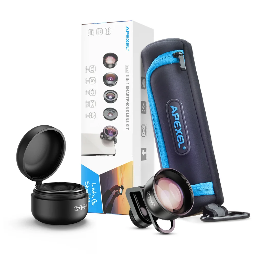 

Mobile phone lens cross-border for apexel five-in-one HD5 set fisheye wide angle macro long-stroke ultra-clear external