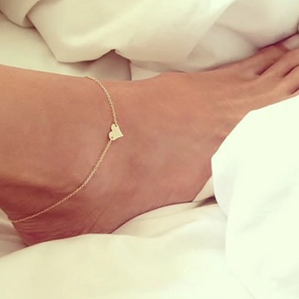 Сердце серебро/золото ножной браслет с цепочкой босиком сандалии, вязанные крючком бижутерия для ног ножные браслеты на ноге ботильоны Браслеты для Для женщин ножная цепочка - Окраска металла: gold