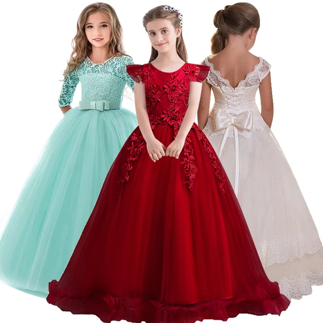От 4 до 14 лет/кружевное длинное платье для девочек-подростков на свадьбу, элегантное праздничное платье принцессы, рождественское торжественное платье без рукавов, одежда