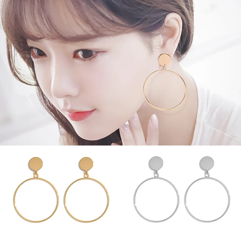 

2018 Sale Arrival Graceful Beautiful Drop Earring Geometric Big Round Circle Allergy Free Golden/Silvery 1Pair High Quality