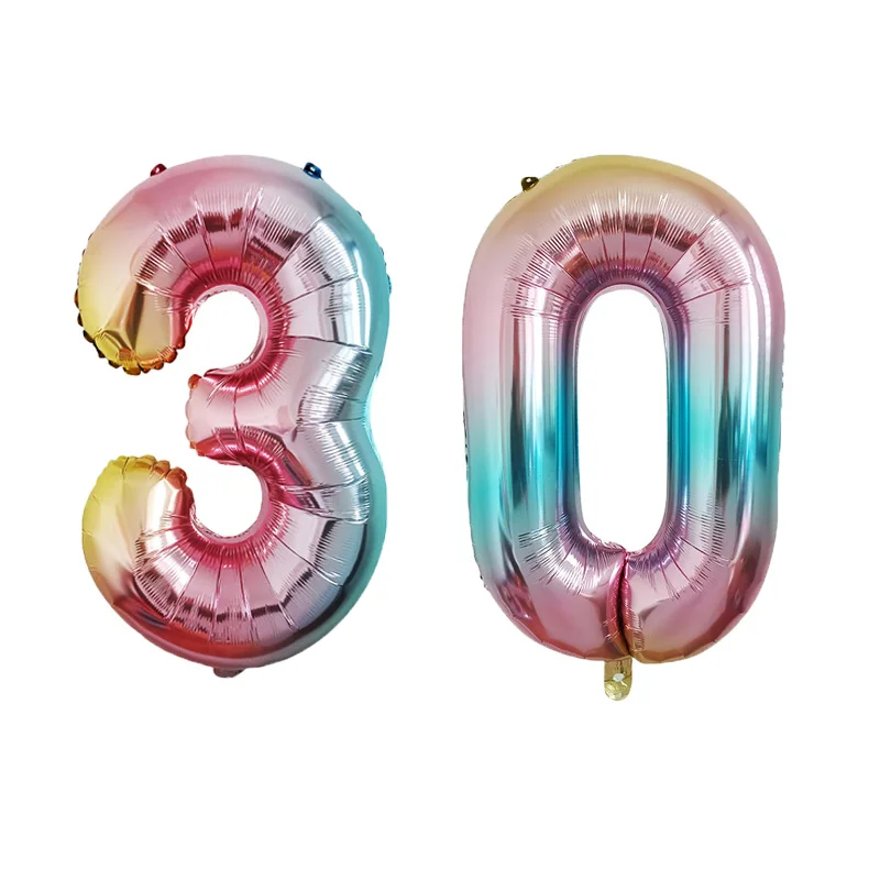 

32inch 0-9 Gradient Color Digit Foil Balloons Happy Birthday Rainbow Number Ballons Figure 30 ans decoracao coroa kid toy