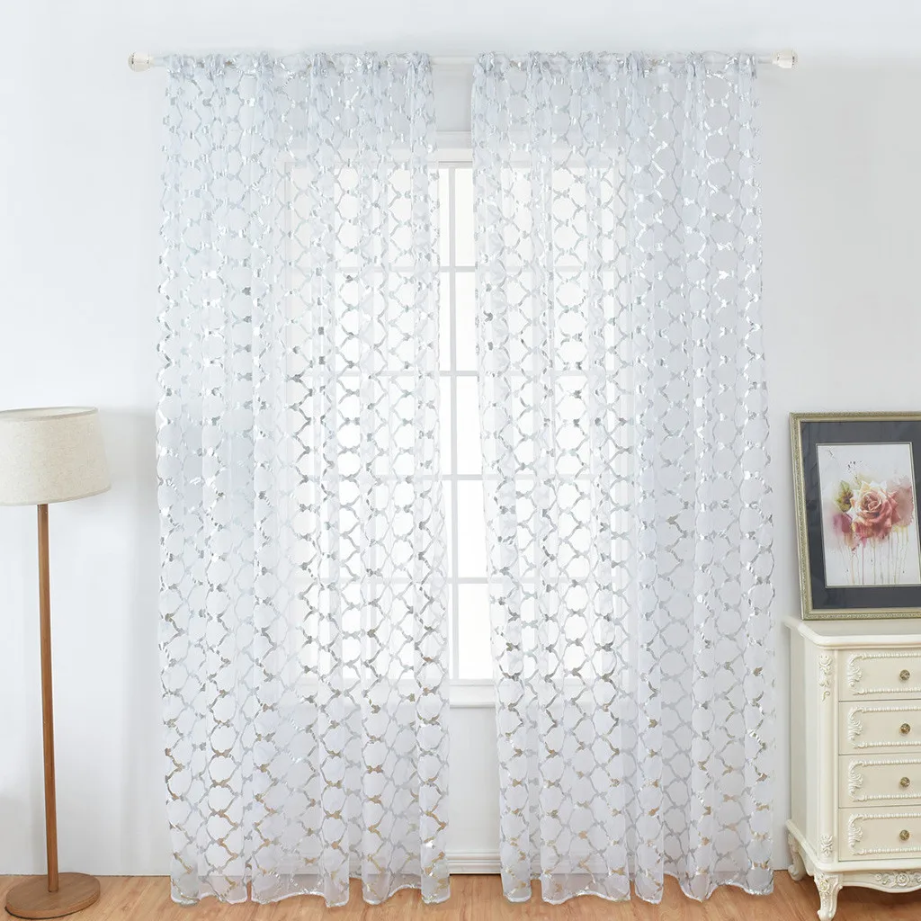 

1PC Elegant Simple Gold/Silver Grain Curtain Delicate Tulle Window Voile Fabric Drape Valance Curtains For Home Decoration