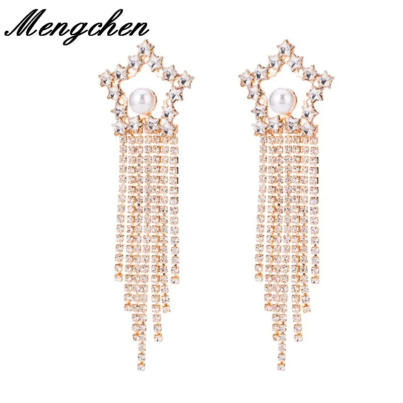 

New Star Rhinestone Chain Dangle Drop Earrings for Women Fashion Jewelry Boho Maxi Collection Earrings Accessories