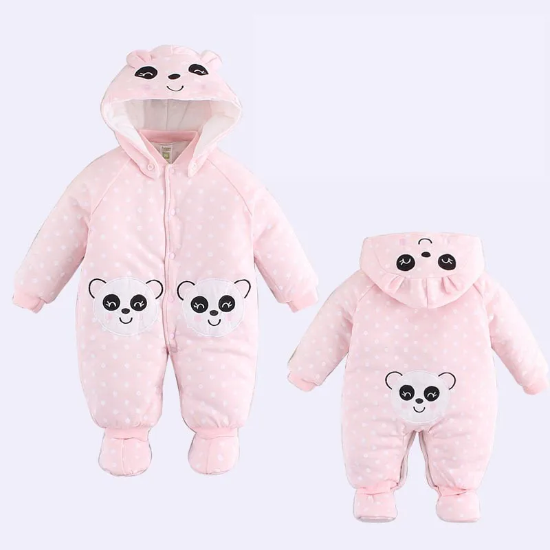 Детская одежда для новорожденных, детский утепленный хлопковый комбинезон с капюшоном для девочек, зимняя детская верхняя одежда