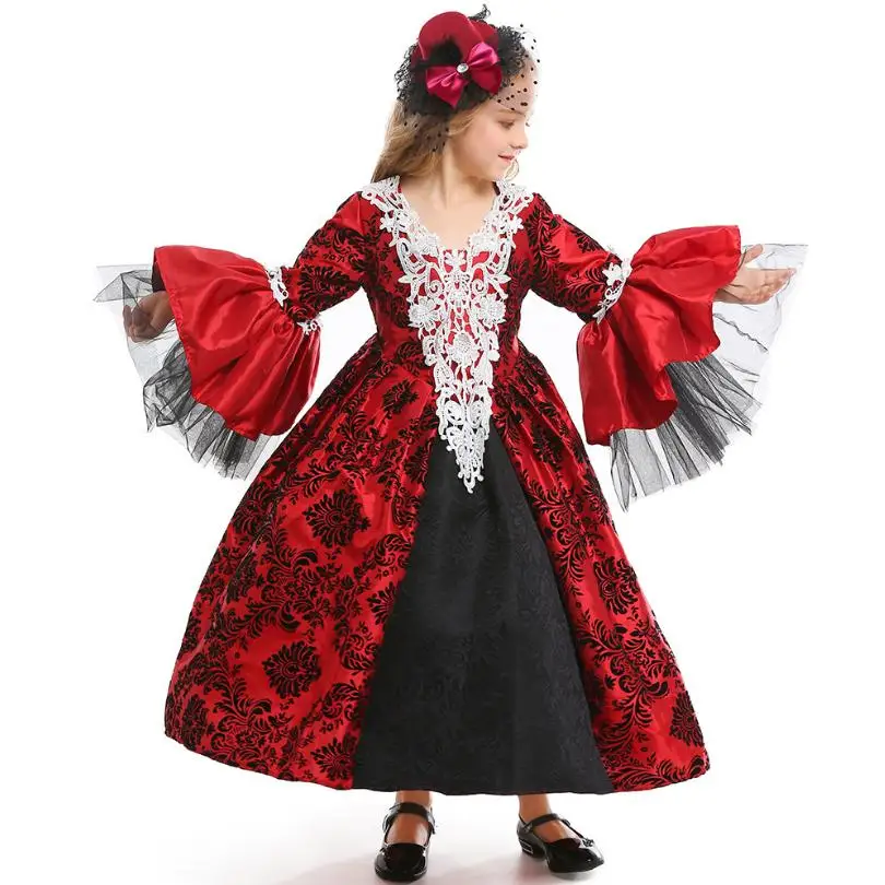 

XS-L Wine Red Girls Halloween Vampire Costumes Kids Children Cosplay Dress Carnival Purim Masquerade Cosplay Party Dress Y711