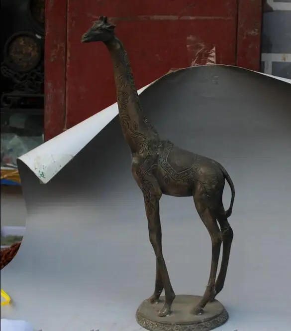 

free 20" Old Ancient Chinese Bronze Deer Giraffes Animal Sculpture Statue Art Deco fast