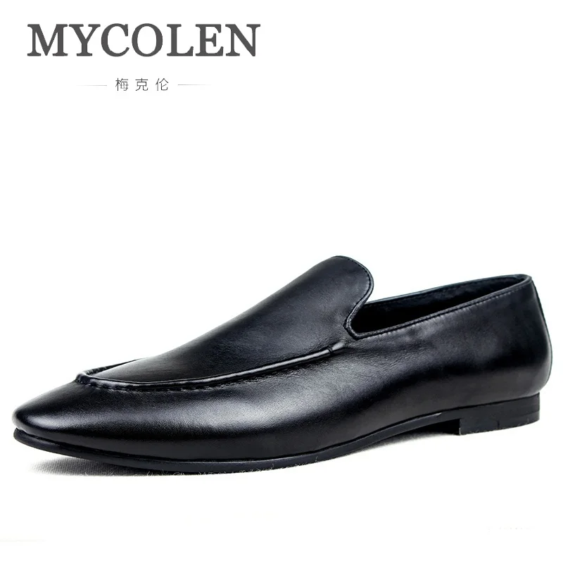 

MYCOLEN New Men Leather Shoes Fashion Slip On Shoes For Men Italian Leather Men Loafers Luxury Brand Scarpe Uomo Casual