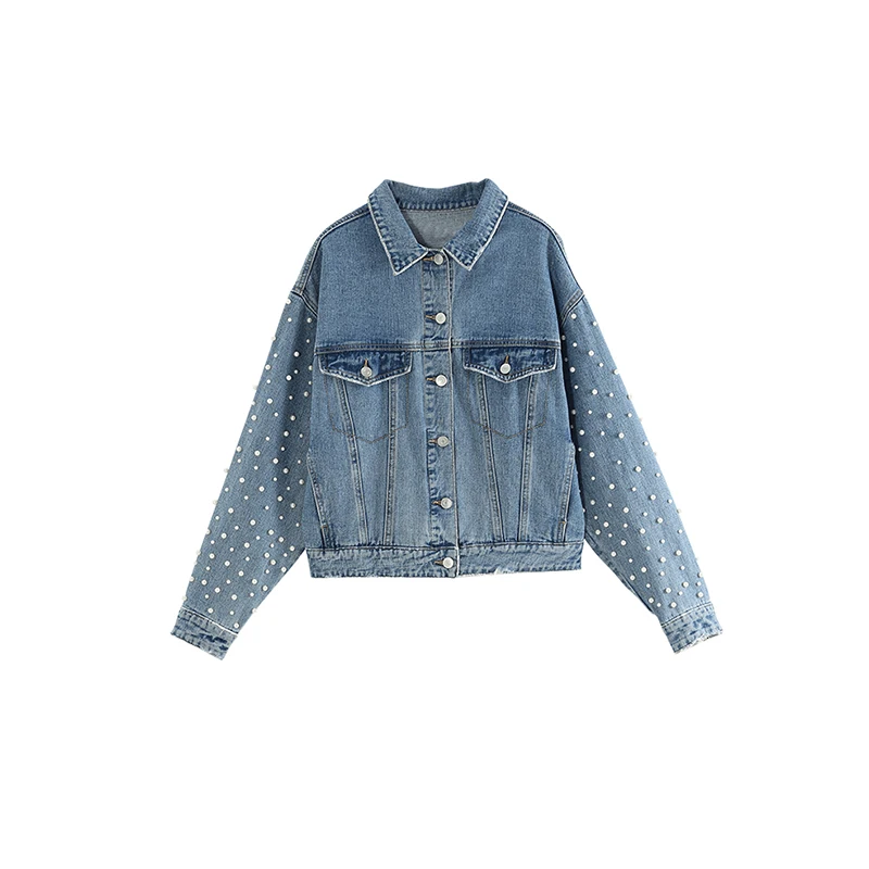 lower price Toyouth 2019 Women Spring Jacket Fashion Long Sleeve Pearl Short Coat New Arrival Female Turn-Down