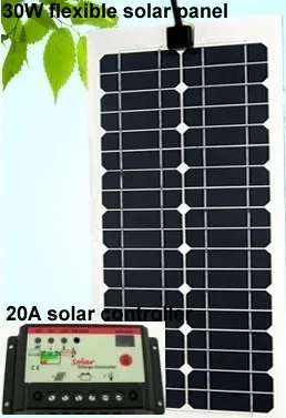 30 Вт/12 В Гибкая монокристаллическая солнечная панель+ 20А Солнечный контроллер, для наружного Diy, автомобиля, лодки, зарядного устройства, белого или прозрачного цвета