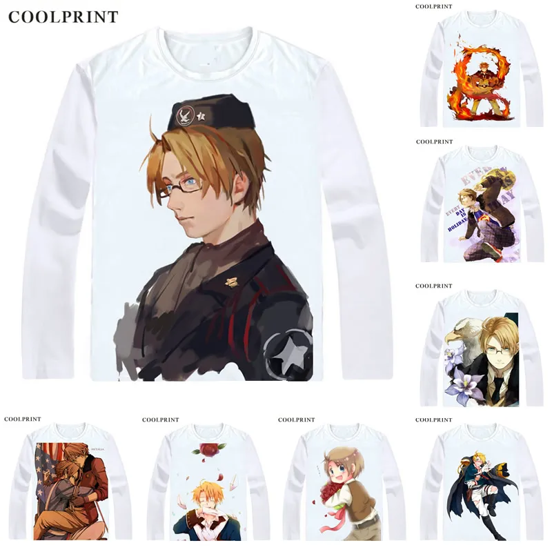 

Coolprint United States Alfred F. Jones T Shirt Axis Powers Hetalia Men T-shirt Casual Vintage TShirt Printed Long Sleeve Shirts