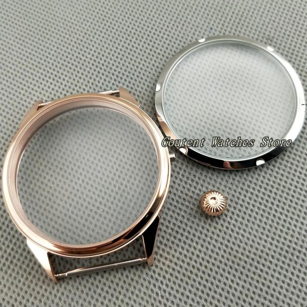 42 мм розовое золото нержавеющая сталь чехол для часов подходит ETA 6497/6498 Чайка ST36 механизм наручные часы корпус