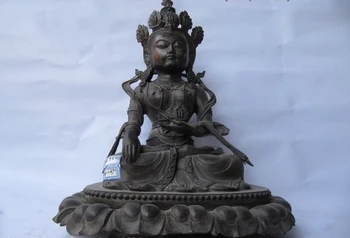 

12"Tibet Buddhism Fane Classic 100% Pure Bronze White Tara Buddha Statue