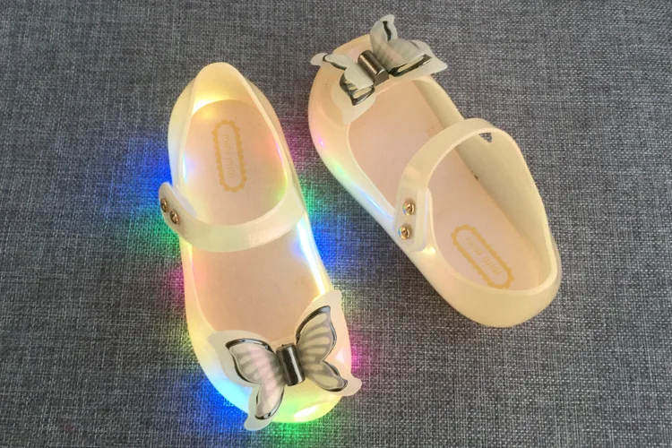 JUSTSL/Новинка; детский светодиодный светильник; милые повседневные сандалии для девочек; детская обувь принцессы с бантом; прозрачные сандалии с открытым носком