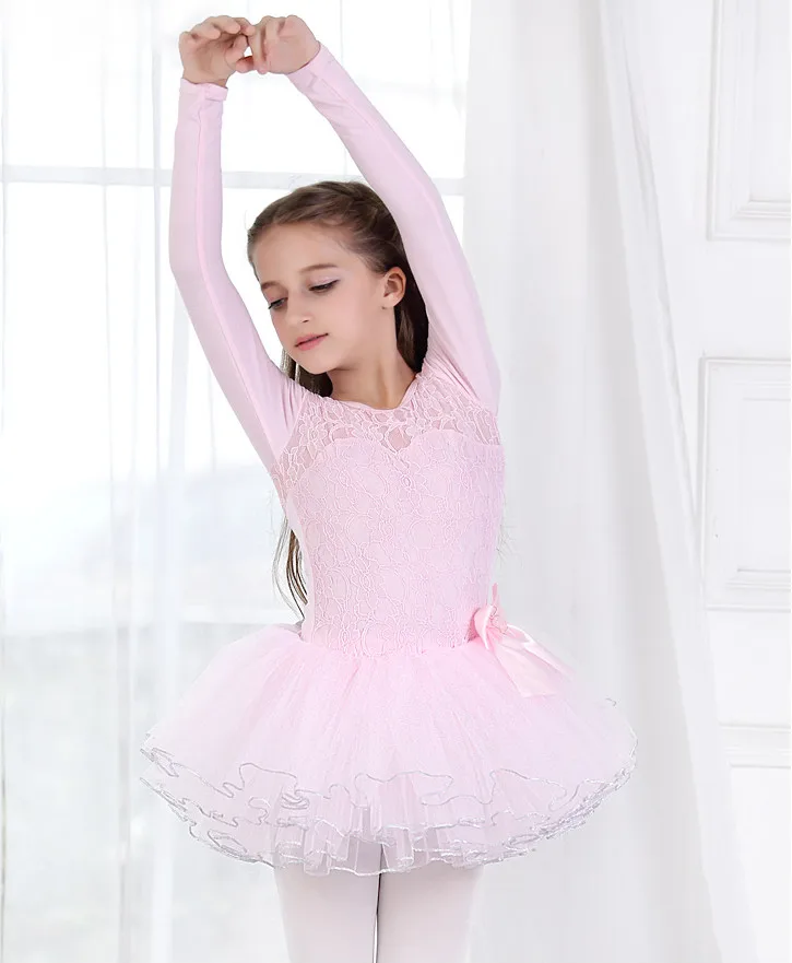 Новое поступление Балетное платье для девочек с длинным рукавом практика для танцев Детские балетные костюмы купальник танцевальная