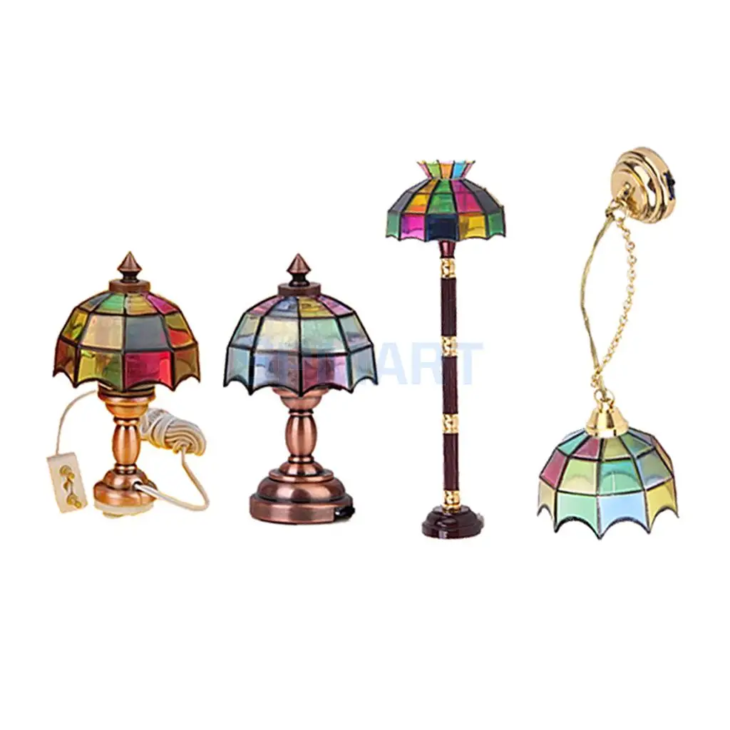 

4 Set 12th Miniature LED Light Floor/Table/Ceiling Lamp Dollhouse Room Life Scenes Lighting Accessory Decor