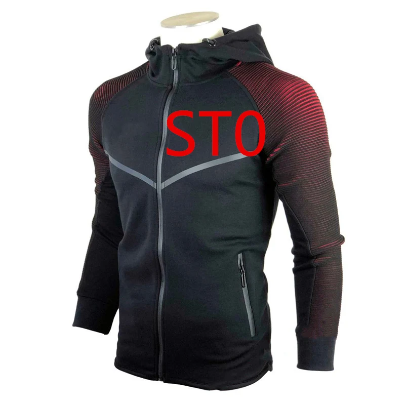 Acheter ST0 rouge Logo hommes Hoodies régulier personnalisé couleur unie sweat à capuche zippé manteau homme sweats à capuche slim Harajuku décontracté veste