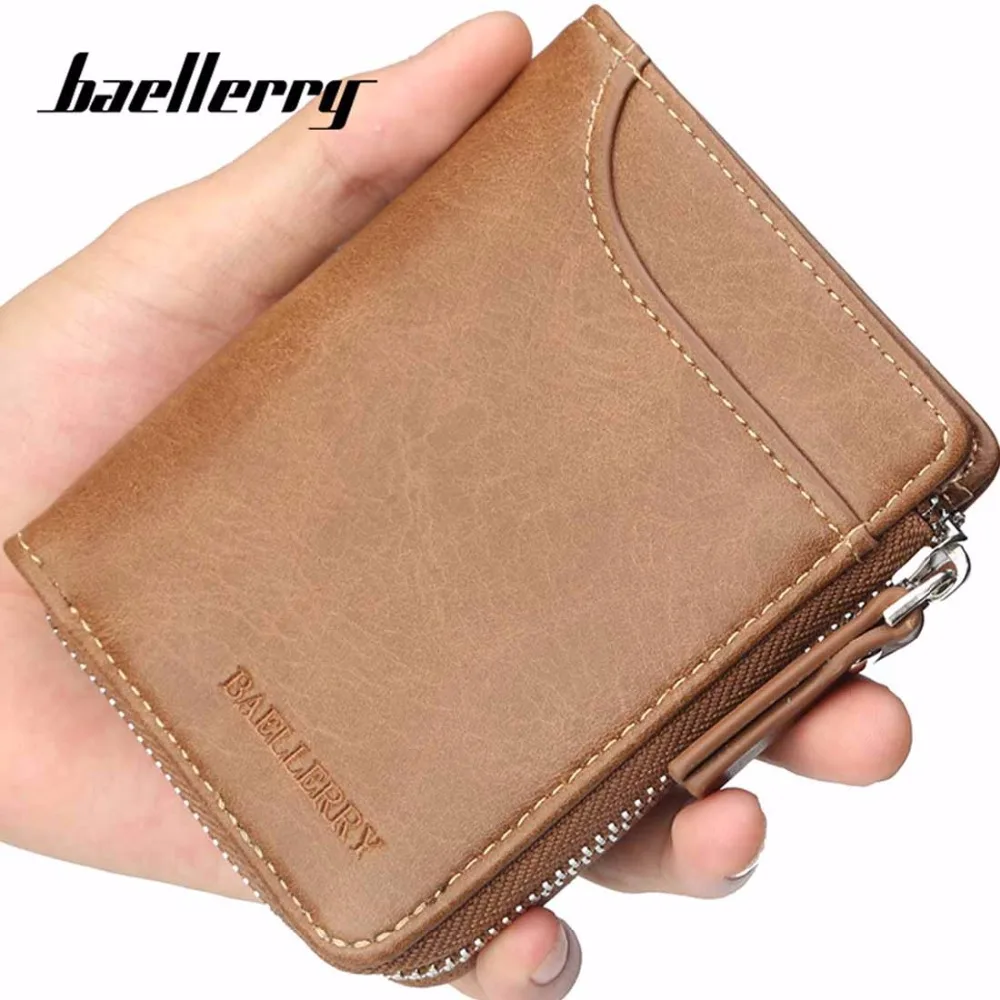 

2018 Baellerry PU Men Wallets Zipper Card Holder Sample Solid Men Leather Wallet Coin Pocket High Quality Male Purse cartera